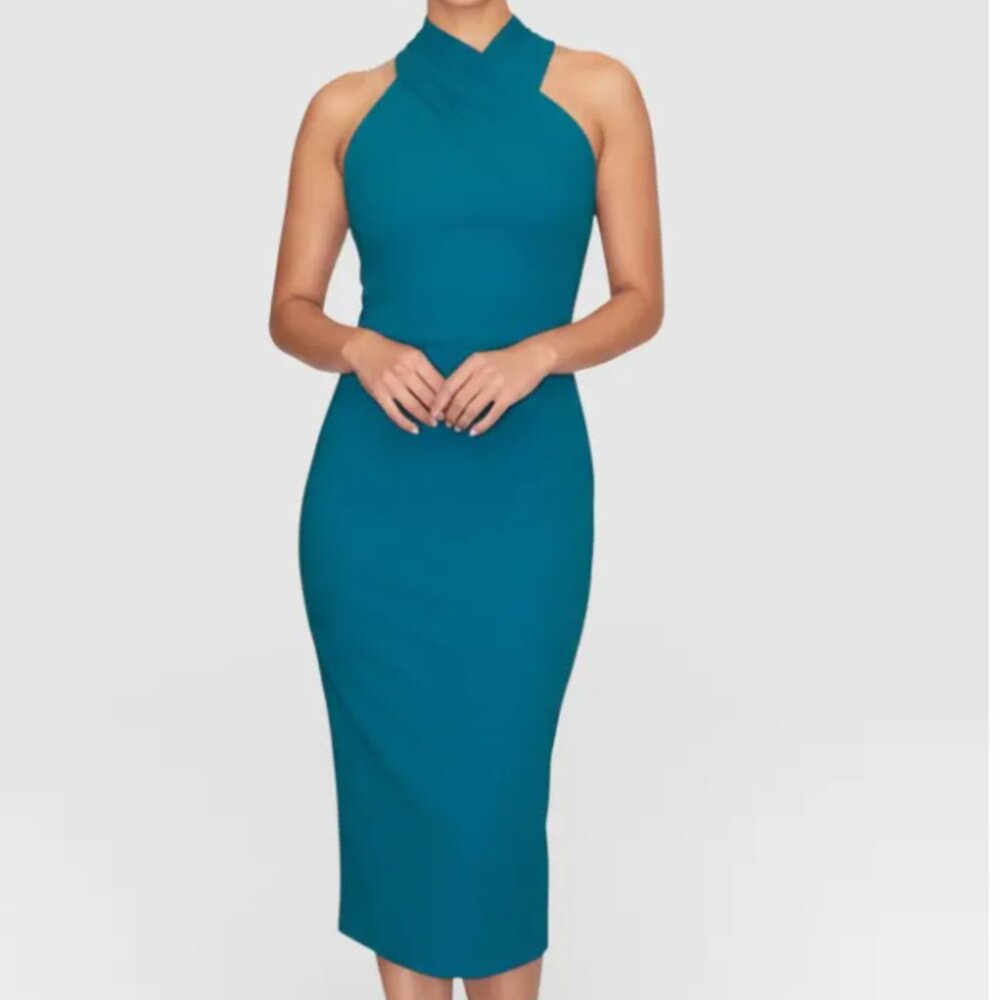 Rachel Roy Harland Crossover Halter Dress Turquoise/Teal XS